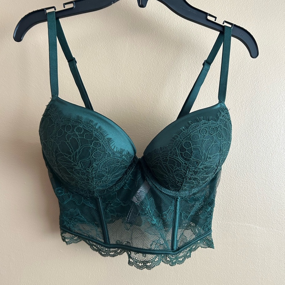 NWT Victoria's Secret Green Lace Corset Push-up Bombshell-Romantic 36C